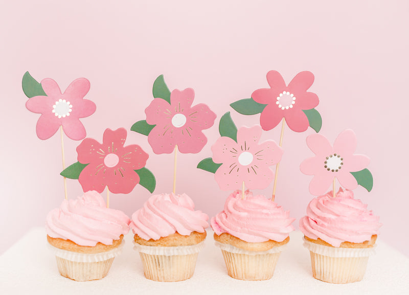 Ozdoby na cupcakes - růžové květy