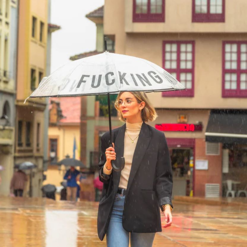 Průhledný deštník Fucking rain
