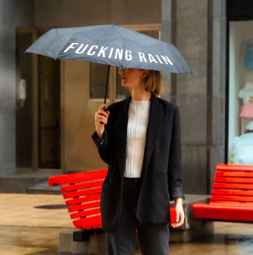 Skládací deštník Fucking rain černý