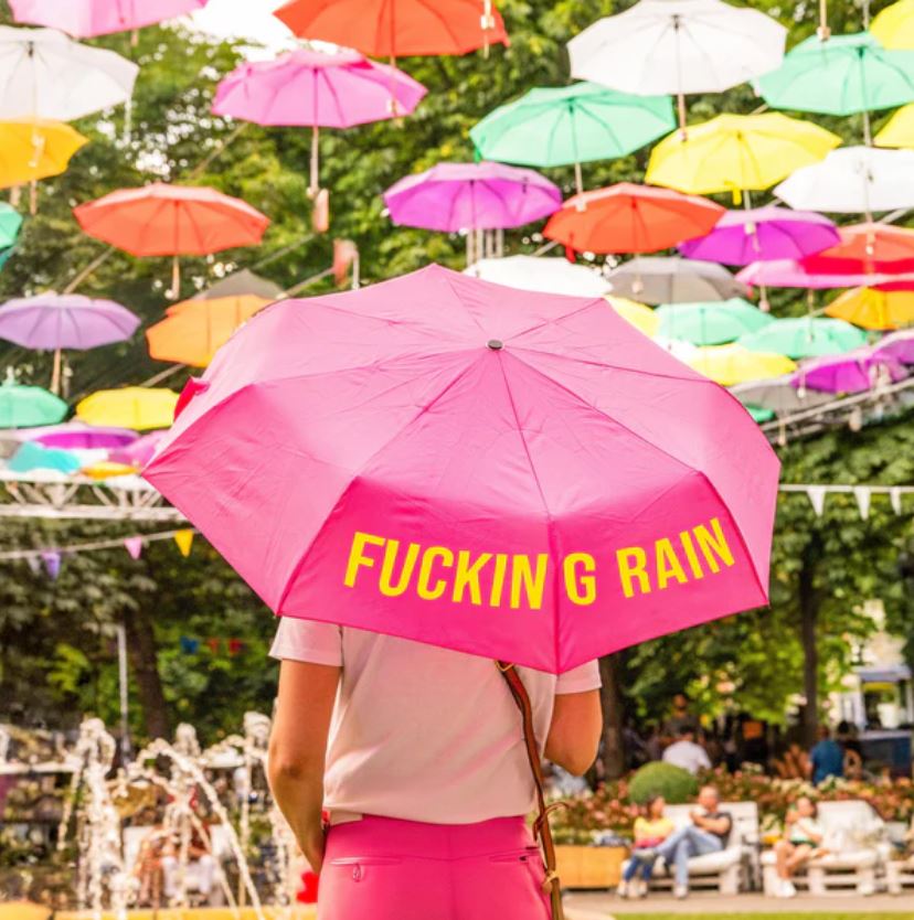 Skládací deštník Fucking rain růžový