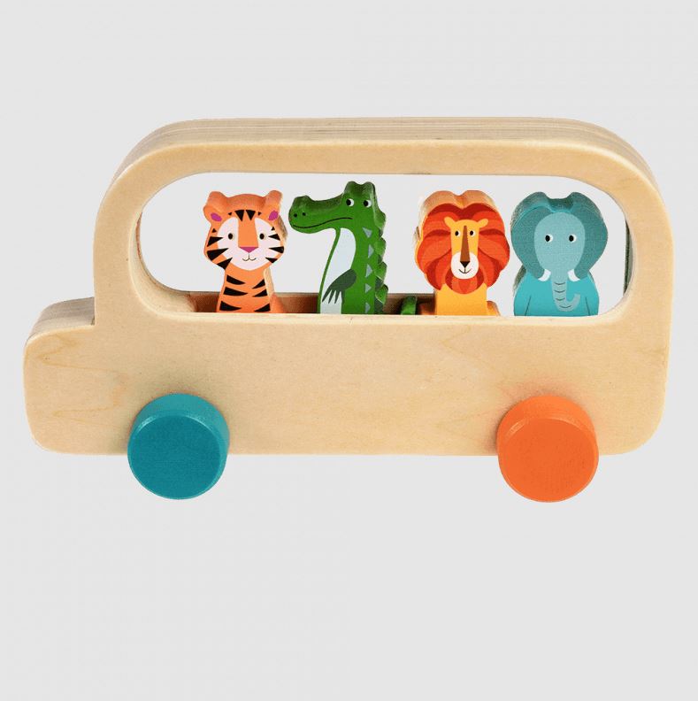 Dřevěný autobus se zvířátky