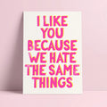 Pohlednice I like you because we hate the same things