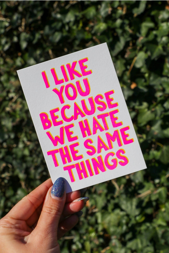 Pohlednice I like you because we hate the same things