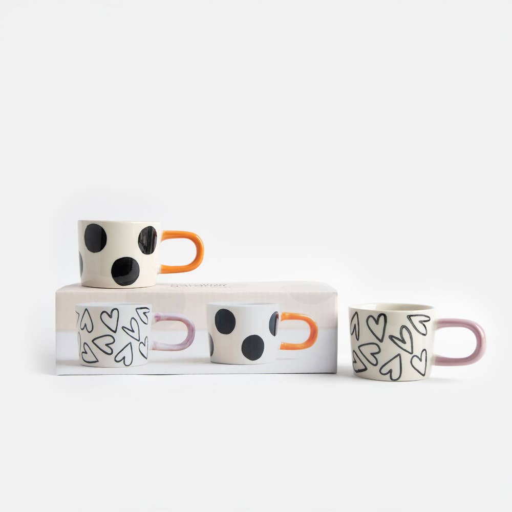 Espresso hrnky Mono Spots & Hearts (2 ks)