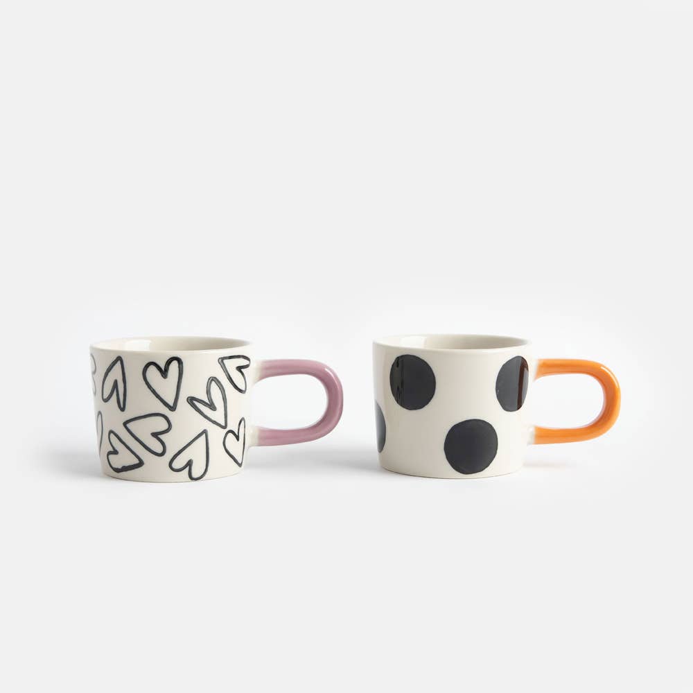 Espresso hrnky Mono Spots & Hearts (2 ks)