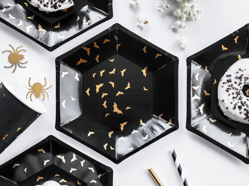 Papírové talíře - černé s netopýry