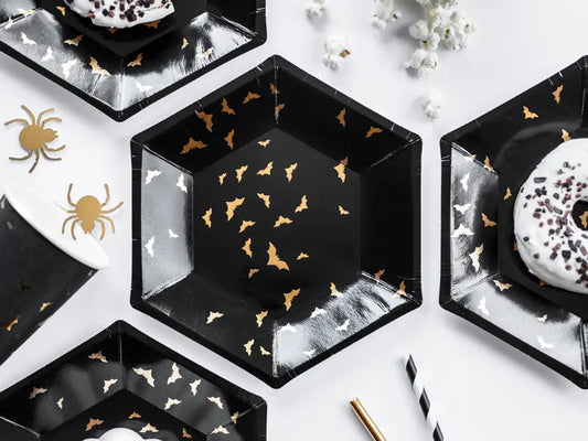 Papírové talíře - černé s netopýry