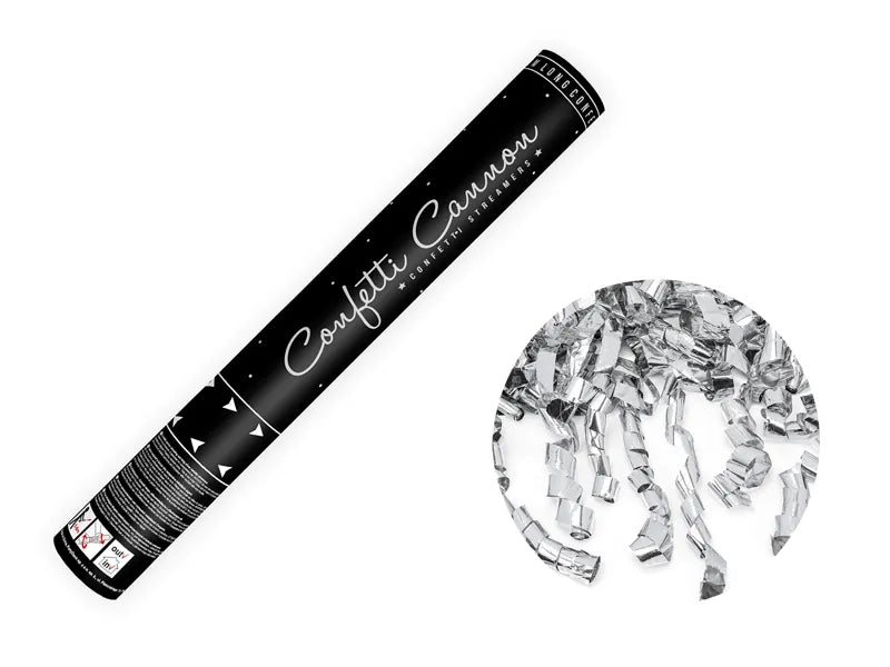 Vystřelovací konfety stříbrné serpentýny