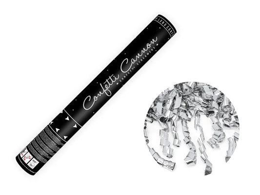 Vystřelovací konfety stříbrné serpentýny