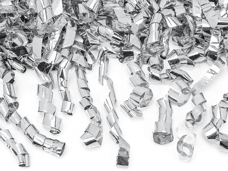 Vystřelovací konfety stříbrné serpentýny