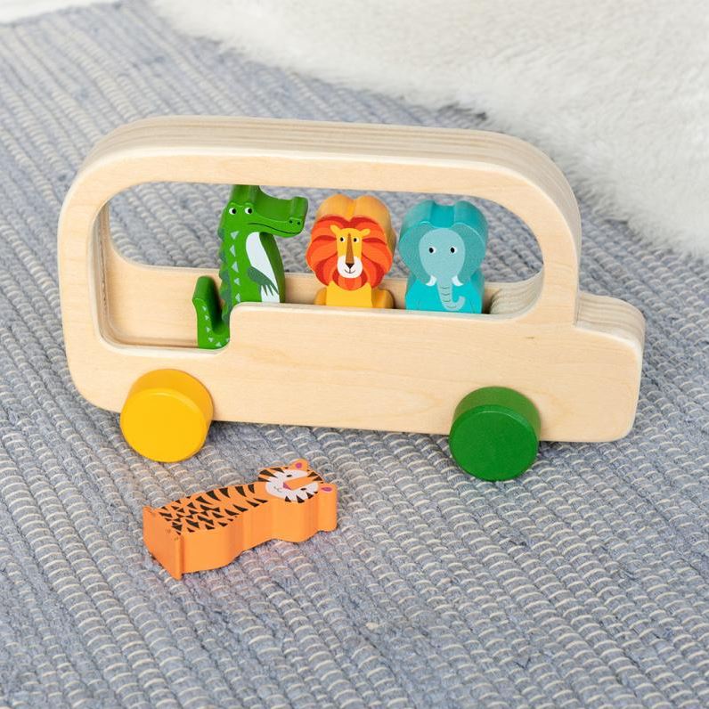 Dřevěný autobus se zvířátky